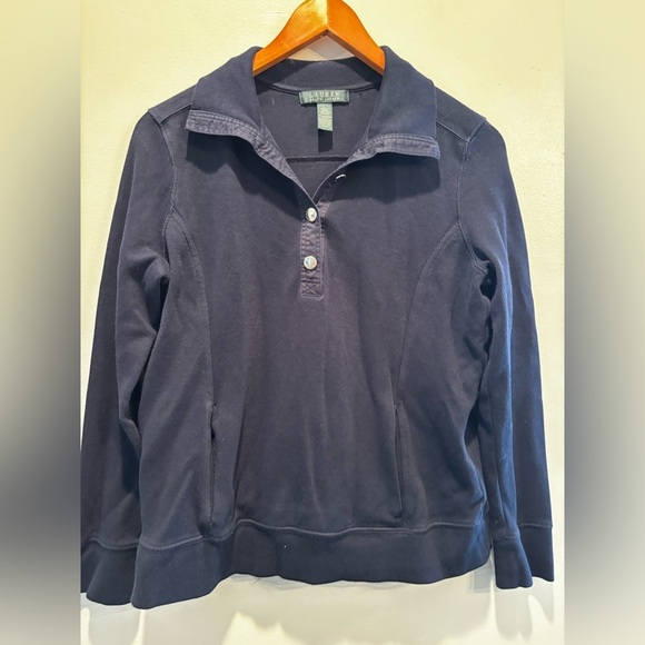 Lauren Ralph Lauren Blue Blouse collared business office casual large new preppy - Picture 4 of 9